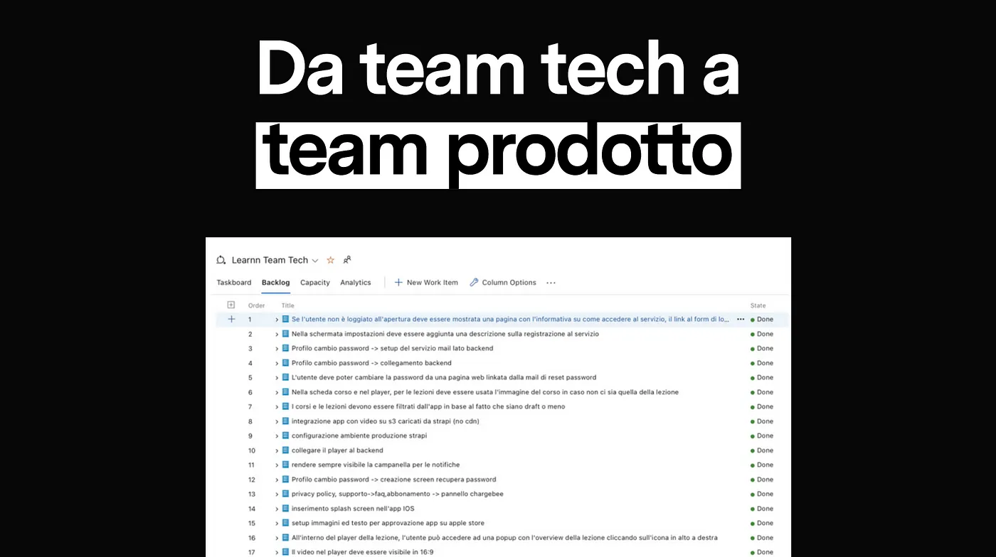 Da team tech a prodotto